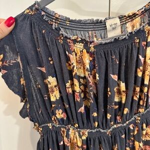 We The Free Navy-Dark-Gray Floral Blouse